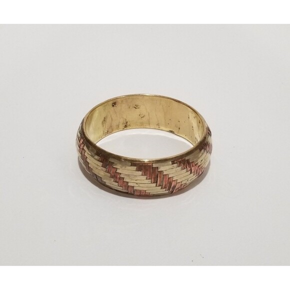 Silver Copper and Brass 1" Wide Basket Weave Cuff Bracelet and Matching Earrings - Picture 8 of 10